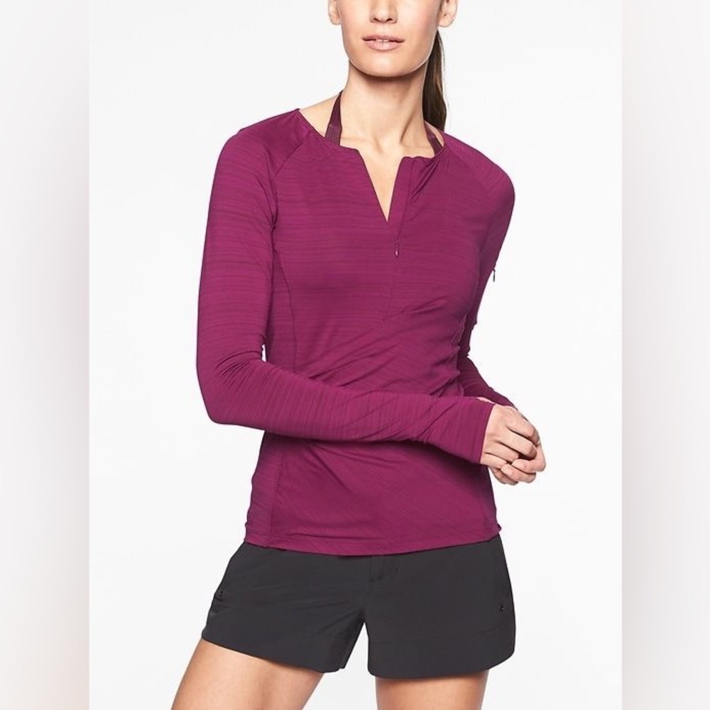 ATHLETA Pacifica Quarter Zip Wrap Front Active Layering Top Purple/Pink Medium